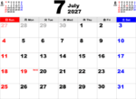 2027年7月カレンダー